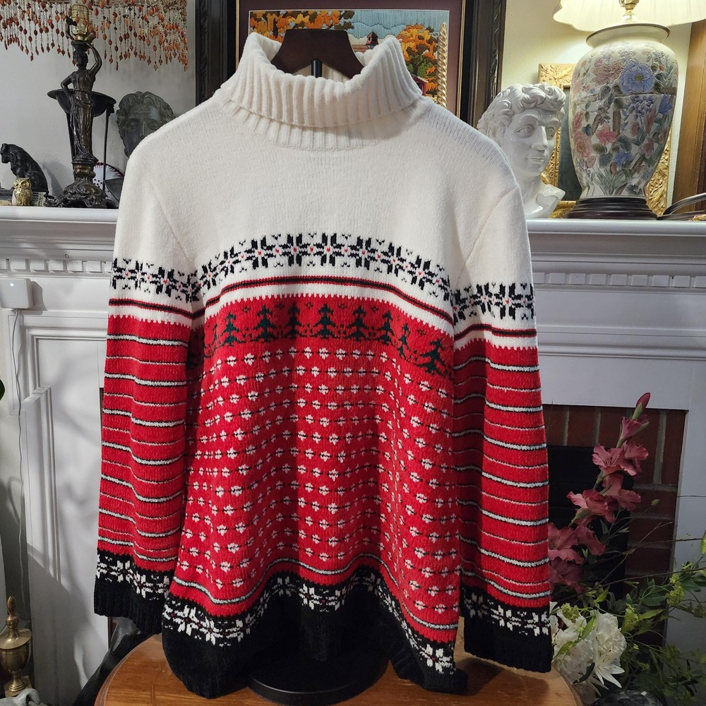 L Vintage 90s Holiday Turtleneck Ugly Christmas Sweater